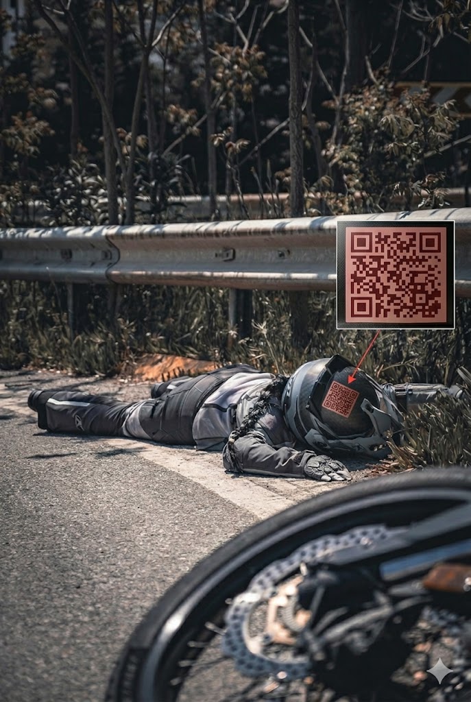 Motorcyclist helmet with QR code